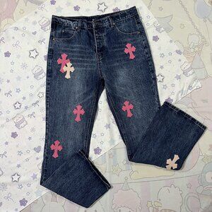 Jeans With Chrome Hearts Cross Patchwork Trim